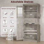Armadietto da Bagno Alto 67 Pollici con 4 Ante e Cassetto a Ribalta in Vetro, Mobile Contenitore con Ripiani Regolabili, Organizer Autoportante per Cucina, Dispensa, Soggiorno