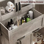Armadietto da Bagno Alto 67 Pollici con 4 Ante e Cassetto a Ribalta in Vetro, Mobile Contenitore con Ripiani Regolabili, Organizer Autoportante per Cucina, Dispensa, Soggiorno