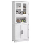 Armadietto da Bagno Alto 67 Pollici con 4 Ante e Cassetto a Ribalta in Vetro, Mobile Contenitore con Ripiani Regolabili, Organizer Autoportante per Cucina, Dispensa, Soggiorno