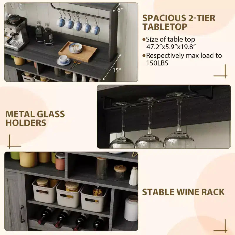 Mobile Cantinetta in MDF, Costruzione Robusta, Adatta a Soggiorni e Sale da Pranzo con Portabicchieri
