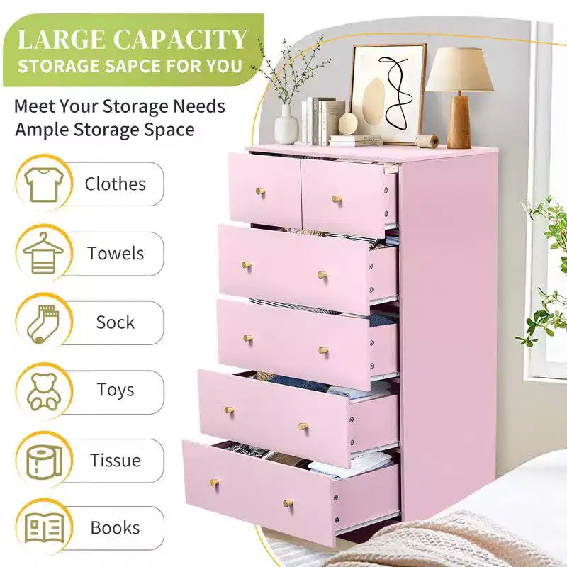Karl Home Cassettiera Grande a 6 Cassetti per Camera da Letto e Cassettiera con Robusta Struttura in Legno Organizzatore per Armadio in Rosa