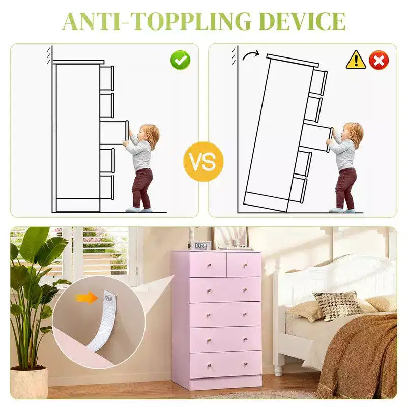 Karl Home Cassettiera Grande a 6 Cassetti per Camera da Letto e Cassettiera con Robusta Struttura in Legno Organizzatore per Armadio in Rosa
