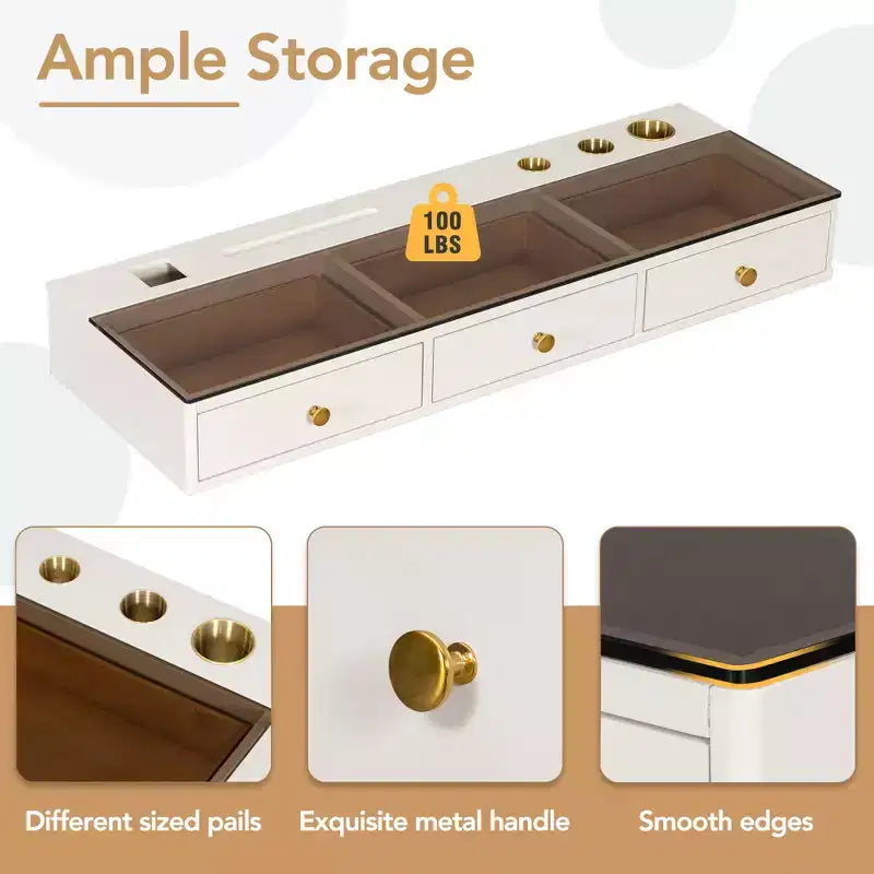 GO 47 Mensola sospesa con cassetto, tavolo da trucco multiuso a parete, scrivania a parete, tavolo sospeso per camera da letto, bagno, bianco e oro