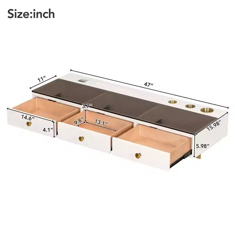 GO 47 Mensola sospesa con cassetto, tavolo da trucco multiuso a parete, scrivania a parete, tavolo sospeso per camera da letto, bagno, bianco e oro