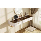 GO 47 Mensola sospesa con cassetto, tavolo da trucco multiuso a parete, scrivania a parete, tavolo sospeso per camera da letto, bagno, bianco e oro