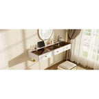 GO 47 Mensola sospesa con cassetto, tavolo da trucco multiuso a parete, scrivania a parete, tavolo sospeso per camera da letto, bagno, bianco e oro