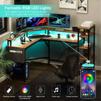 Scrivania a L con luci LED e prese elettriche, scrivania da computer con supporto monitor, adatta per uffici domestici, scrivania da ufficio per la casa