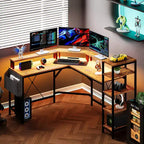 Scrivania a L con luci LED e prese elettriche, scrivania da computer con supporto monitor, adatta per uffici domestici, scrivania da ufficio per la casa