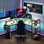 Scrivania a L con luci LED e prese elettriche, scrivania da computer con supporto monitor, adatta per uffici domestici, scrivania da ufficio per la casa