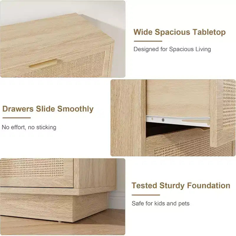 COZONY Cassettiera Verticale Stretta a 5 Cassetti, in MDF e Truciolato con Design in Rattan Intrecciato, per Camera da Letto e Soggiorno