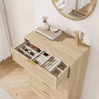 COZONY Cassettiera Verticale Stretta a 5 Cassetti, in MDF e Truciolato con Design in Rattan Intrecciato, per Camera da Letto e Soggiorno