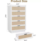 COZONY Cassettiera Verticale Stretta a 5 Cassetti, in MDF e Truciolato con Design in Rattan Intrecciato, per Camera da Letto e Soggiorno