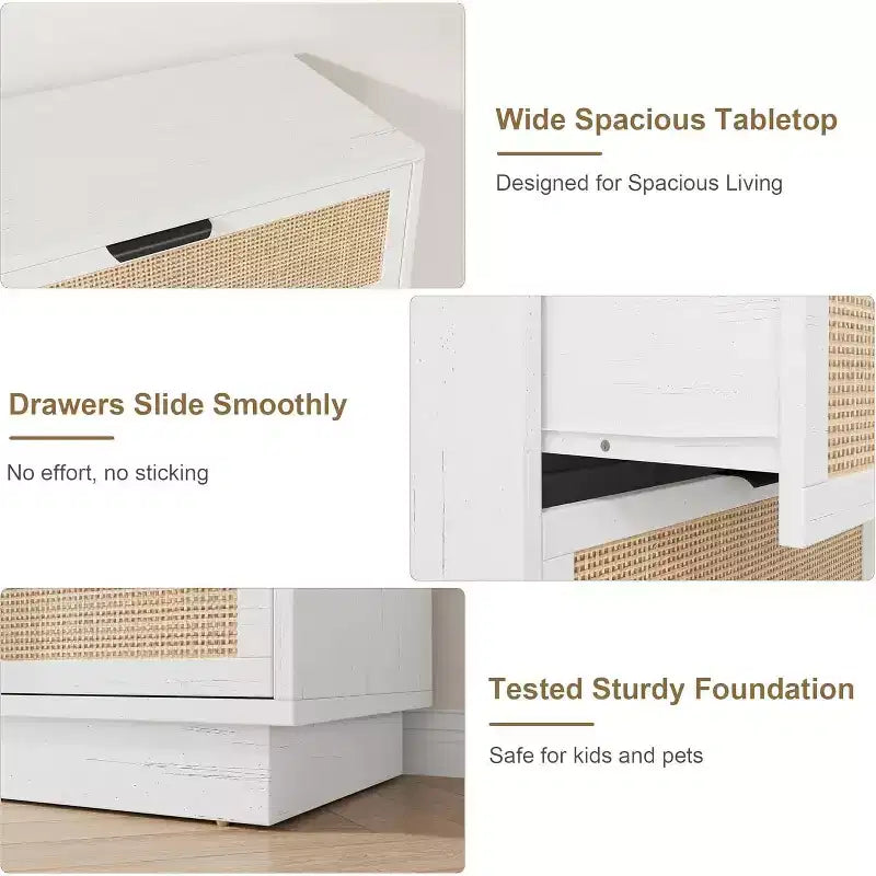 COZONY Cassettiera Verticale Stretta a 5 Cassetti, in MDF e Truciolato con Design in Rattan Intrecciato, per Camera da Letto e Soggiorno
