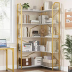 Scaffale angolare 72 Libreria a forma di L, Scaffali angolari Libreria industriale 5 ripiani a forma di L, Grandi librerie con design a perline