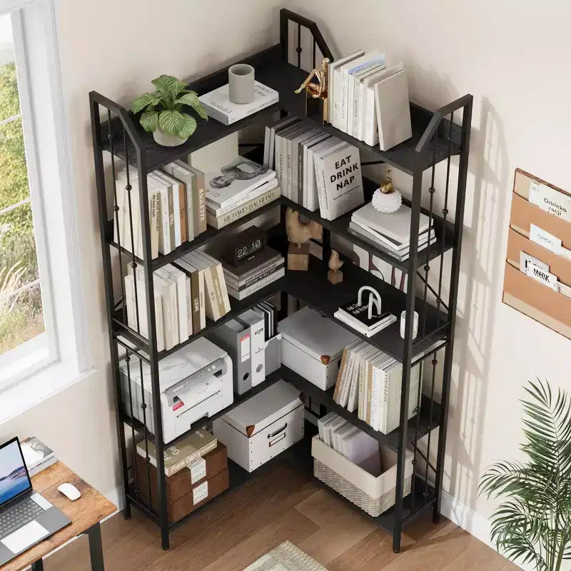 Scaffale angolare 72 Libreria a forma di L, Scaffali angolari Libreria industriale 5 ripiani a forma di L, Grandi librerie con design a perline