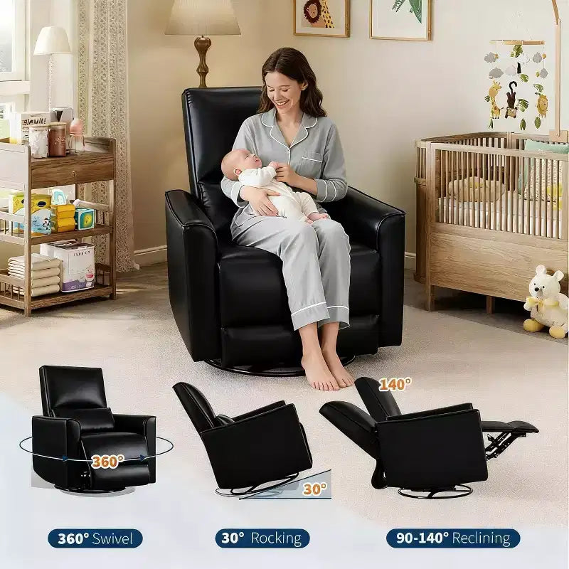 Poltrona Reclinabile Girevole a Dondolo, Supporto Lombare e Braccioli Imbottiti, Comoda Poltrona Relax, per Soggiorno, Camera da Letre
