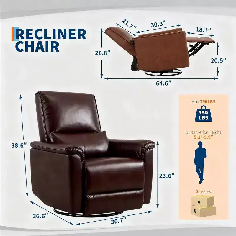Poltrona Reclinabile Girevole a Dondolo, Supporto Lombare e Braccioli Imbottiti, Comoda Poltrona Relax, per Soggiorno, Camera da Letre
