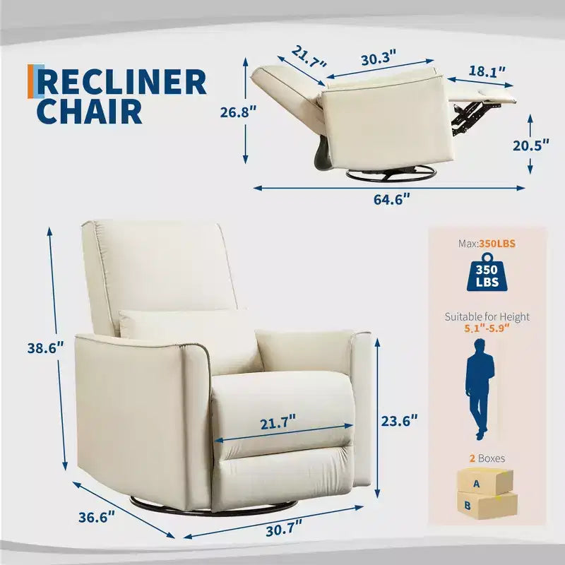 Poltrona Reclinabile Girevole a Dondolo, Supporto Lombare e Braccioli Imbottiti, Comoda Poltrona Relax, per Soggiorno, Camera da Letre
