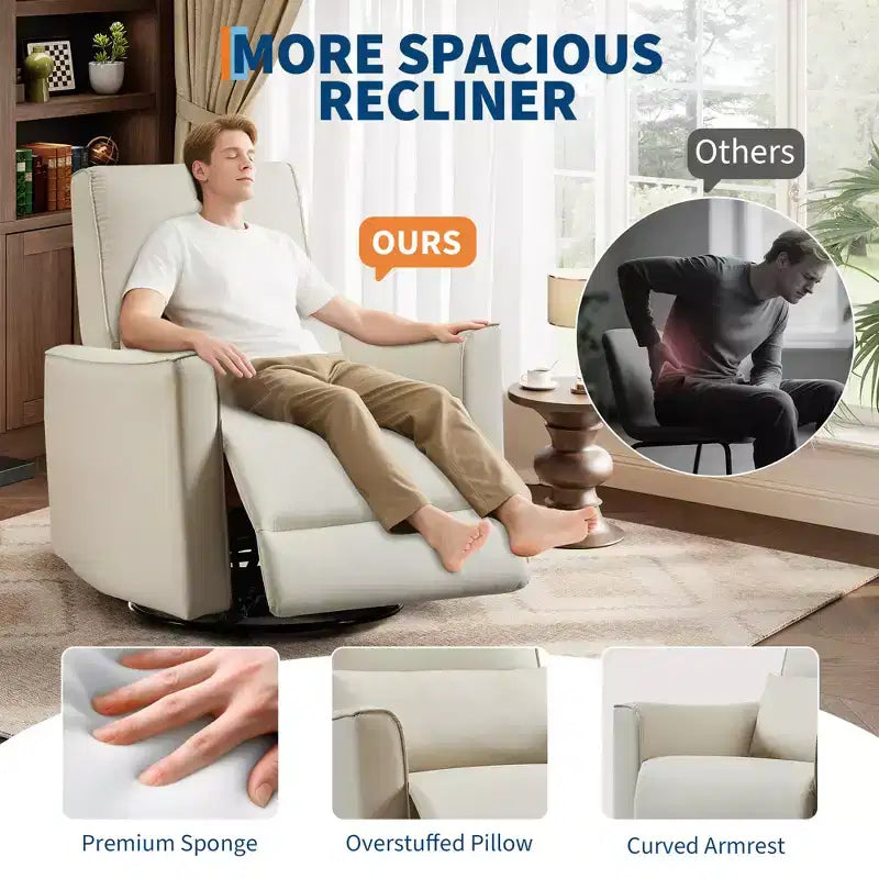 Poltrona Reclinabile Girevole a Dondolo, Supporto Lombare e Braccioli Imbottiti, Comoda Poltrona Relax, per Soggiorno, Camera da Letre

