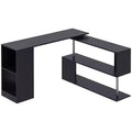 55 360 Degree Rotating Corner Computer Desk Modern L-Shaped Home Office Workstation with 3-Tier Storage Shelves, Bookshelf