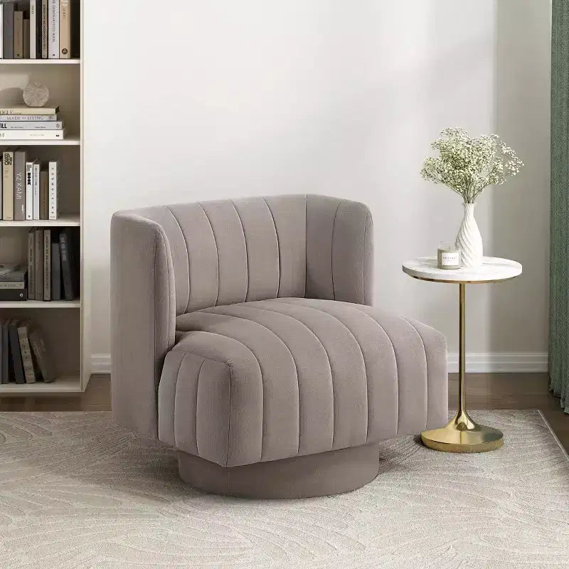 Okak Poltrona Girevole Accent di Lusso Moderna con Dettagli Trapuntati a Canali, Poltrona da Lettura Imbottita per Soggiorno, Camera da Letto, Ufficio