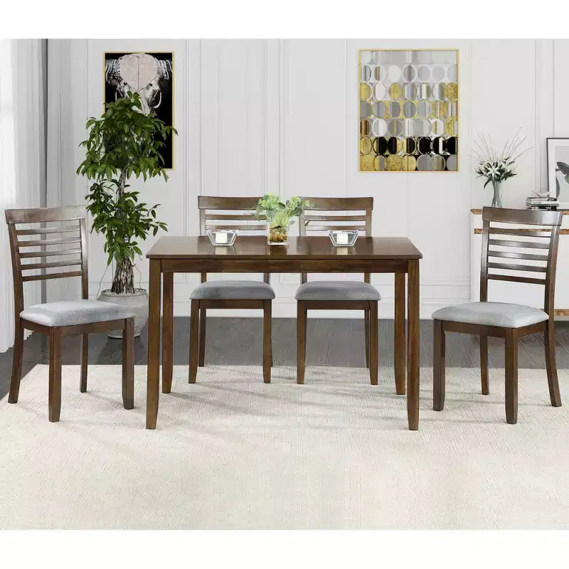 CLIHOME Set da pranzo moderno 5 pezzi, tavolo da pranzo rettangolare in legno con 4 sedie imbottite per cucina, sala da pranzo