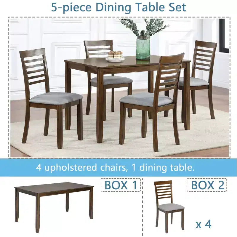 CLIHOME Set da pranzo moderno 5 pezzi, tavolo da pranzo rettangolare in legno con 4 sedie imbottite per cucina, sala da pranzo