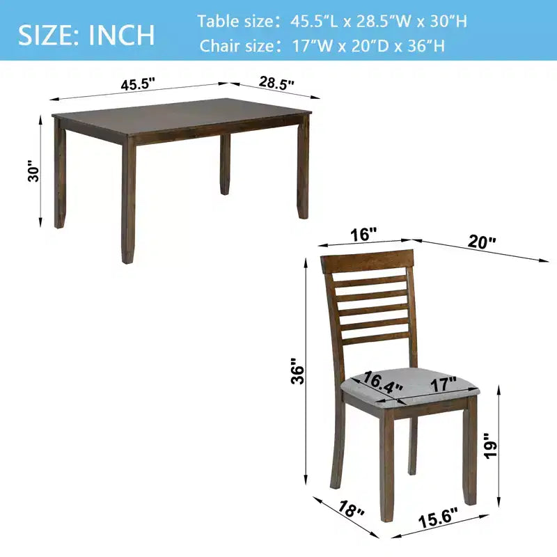 CLIHOME Set da pranzo moderno 5 pezzi, tavolo da pranzo rettangolare in legno con 4 sedie imbottite per cucina, sala da pranzo