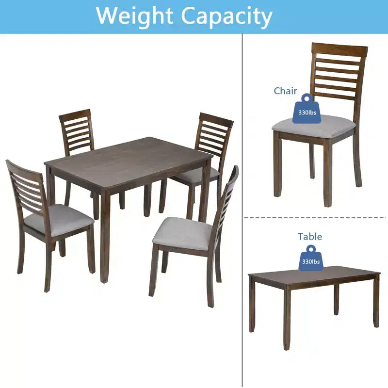 CLIHOME Set da pranzo moderno 5 pezzi, tavolo da pranzo rettangolare in legno con 4 sedie imbottite per cucina, sala da pranzo