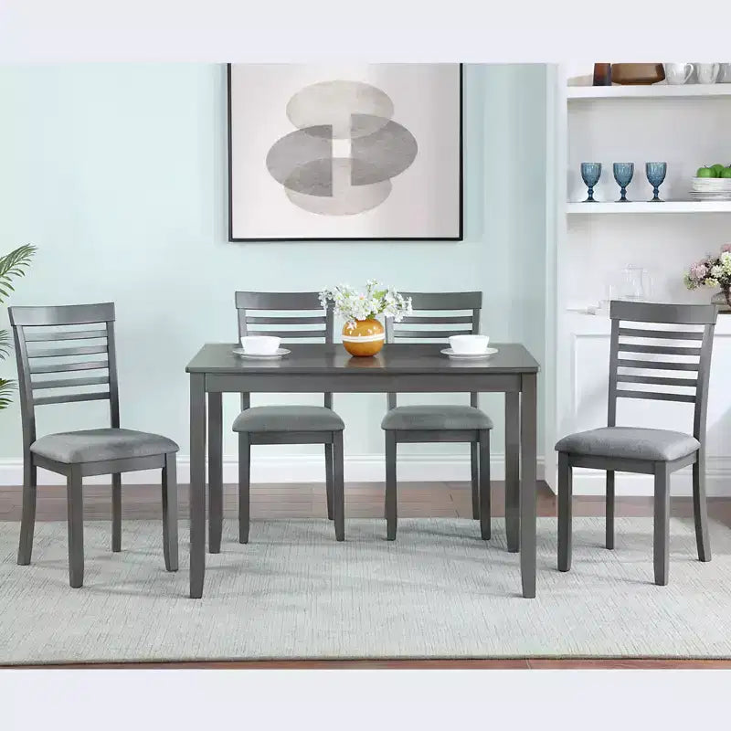 CLIHOME Set da pranzo moderno 5 pezzi, tavolo da pranzo rettangolare in legno con 4 sedie imbottite per cucina, sala da pranzo