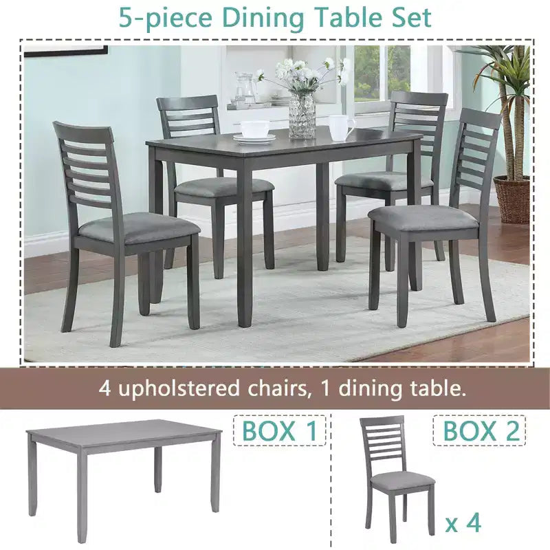 CLIHOME Set da pranzo moderno 5 pezzi, tavolo da pranzo rettangolare in legno con 4 sedie imbottite per cucina, sala da pranzo
