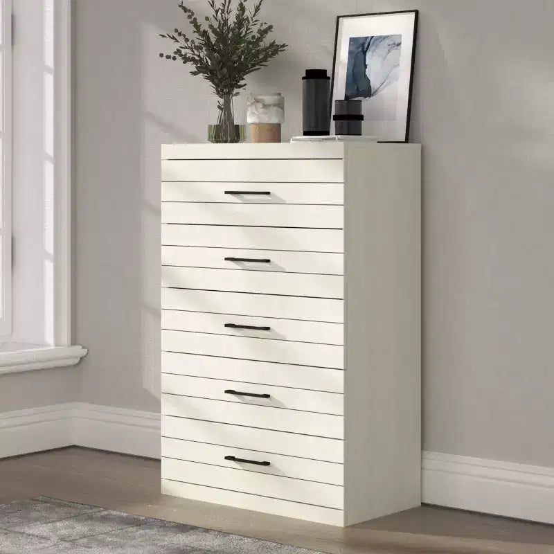 Galano 5-Drawer Dresser with Interlock Safety System in Pearl White Oak 30.7 W x 16.1 D x 45.8 H