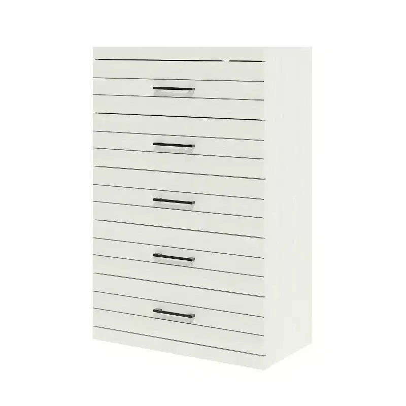 Cassettiera Galano a 5 cassetti con sistema di sicurezza Interlock in rovere bianco perla 30,7 L x 16,1 P x 45,8 H