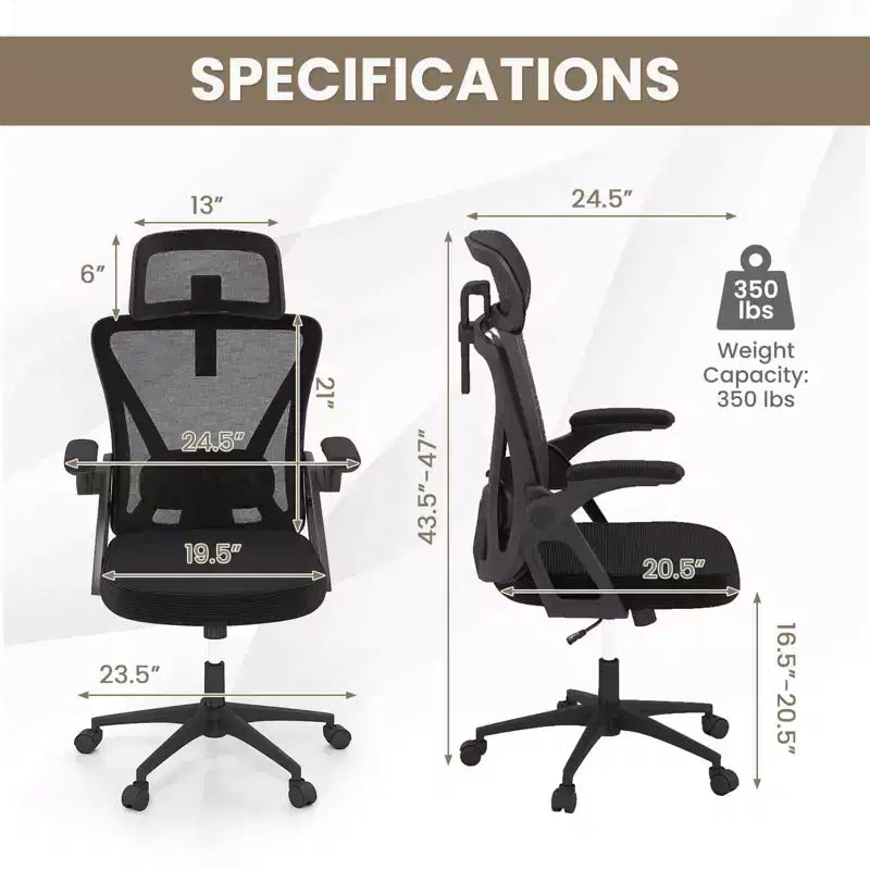 Sedia da ufficio ergonomica in rete Costway con supporto lombare e poggiatesta regolabili, colore nero
