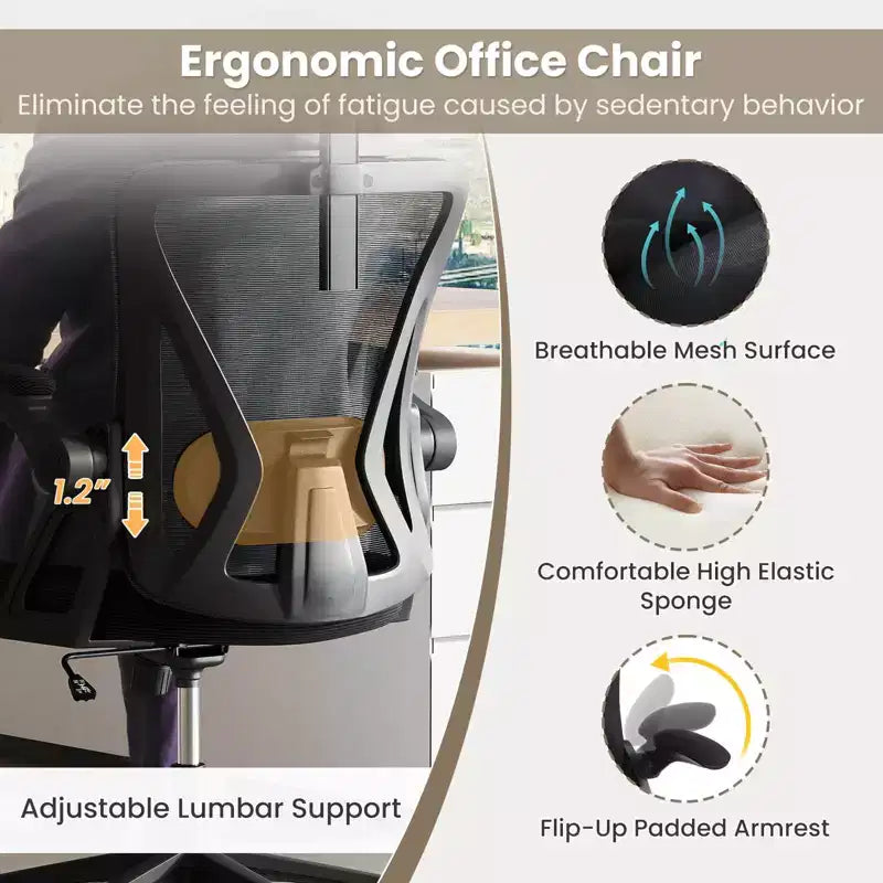 Sedia da ufficio ergonomica in rete Costway con supporto lombare e poggiatesta regolabili, colore nero