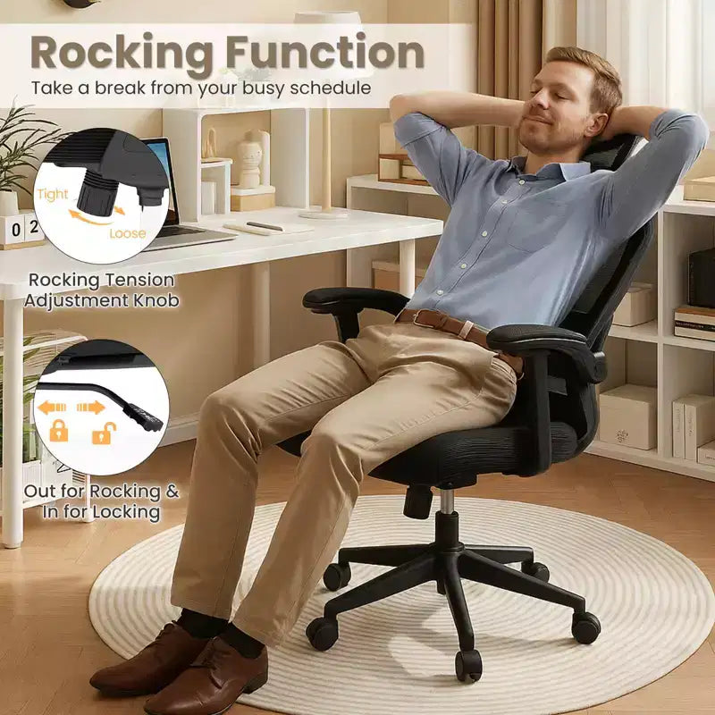 Sedia da ufficio ergonomica in rete Costway con supporto lombare e poggiatesta regolabili, colore nero
