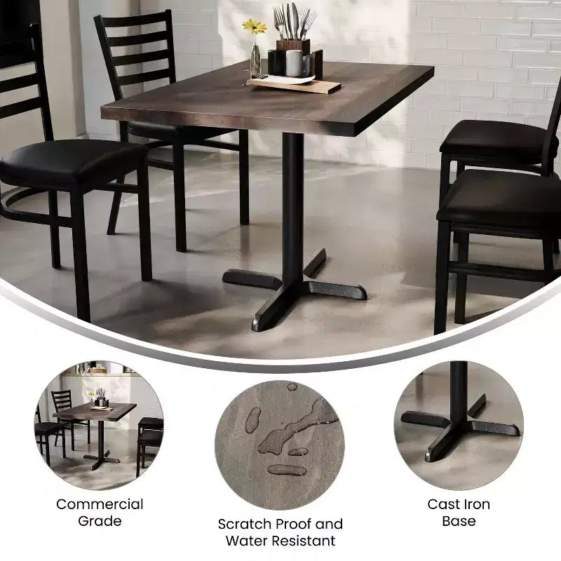 Flash Furniture Bennett Tavolo Rettangolare Commerciale da Interno in Legno Massello con Base a X in Ghisa Antiruggine da 23,75 x 29,5 ad Altezza Cena
