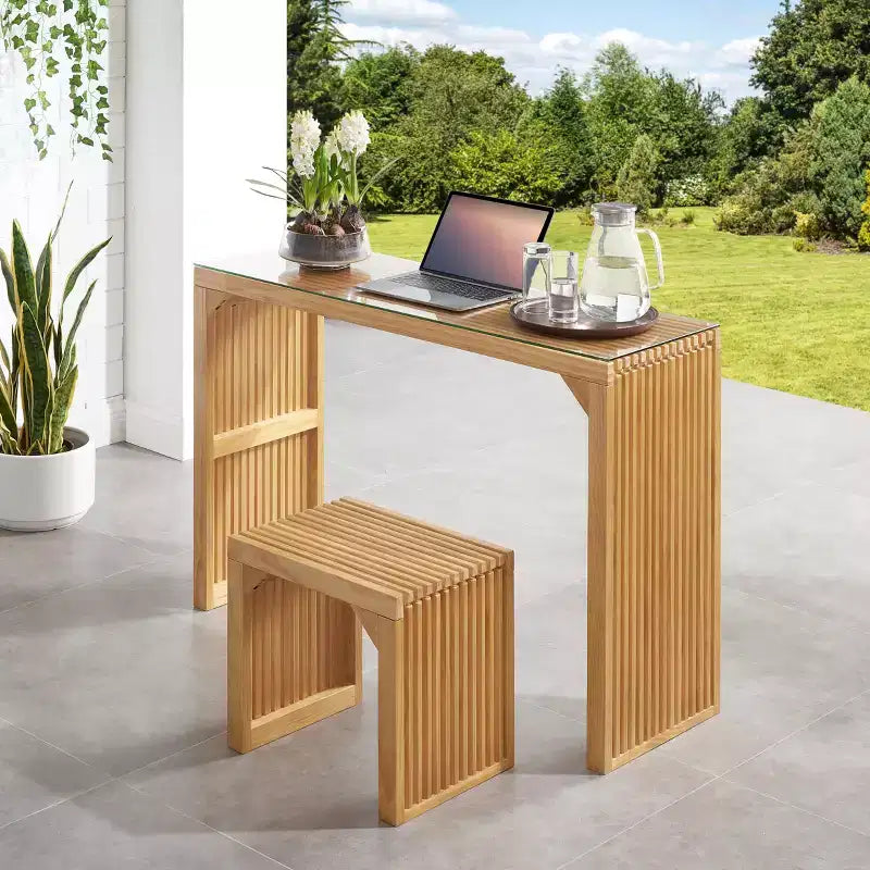 Set da pranzo GDFStudio Hux Farmhouse con panca e tavolo in pino naturale con ripiano in vetro temperato