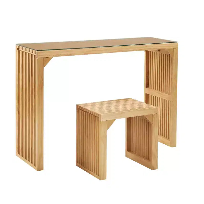 Set da pranzo GDFStudio Hux Farmhouse con panca e tavolo in pino naturale con ripiano in vetro temperato