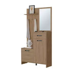 Okak Modern Hall Tree con 3 Ganci e Specchio, Appendiabiti da Terra con Ampio Spazio di Archiviazione, Albero Appendiabiti per Soggiorno, Camera da Letto, Rovere Chiaro