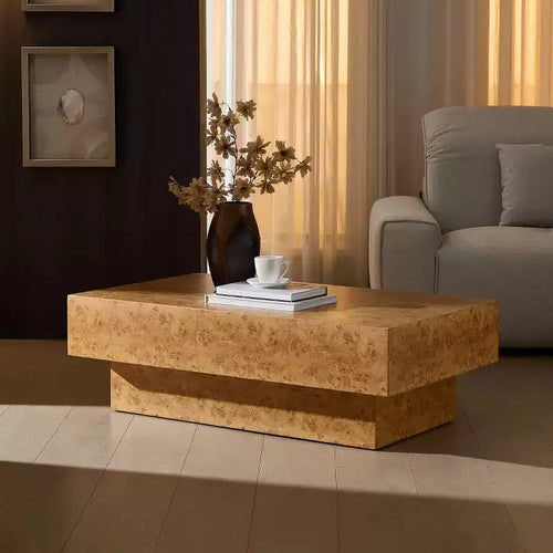 43 Modern Coffee Table, Faux Burl Wood Rectangular Center Table with MDF Pedestal Base for Living Room, Office, or Apartment - Panipeachy