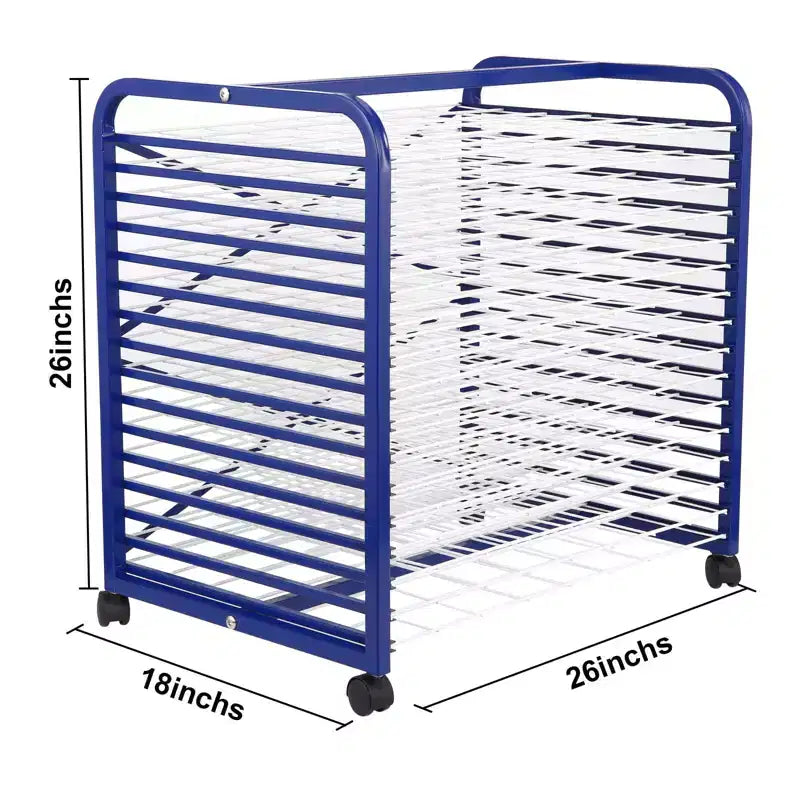 Scaffale piccolo e mobile per asciugatura artistica, con ripiani in filo metallico regolabili e ruote, per studi, scuole e aule