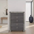 Royal Hampton Tall Dresser Chest, 5 Drawers, Crystal Trim, Gray Solid Wood