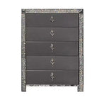 Cassettiera alta Royal Hampton, 5 cassetti, finiture in cristallo, legno massello grigio