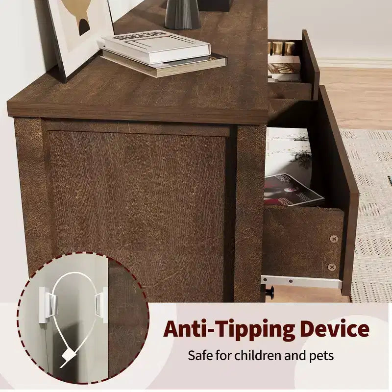 Cassettiera a 5 cassetti per camera da letto, Comò in legno, Mobile contenitore scanalato per soggiorno, corridoio e ingresso, Noce