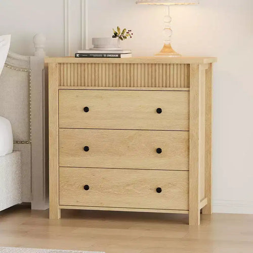 Cassettiera a 5 cassetti per camera da letto, Comò in legno, Mobile contenitore scanalato per soggiorno, corridoio e ingresso, Noce
