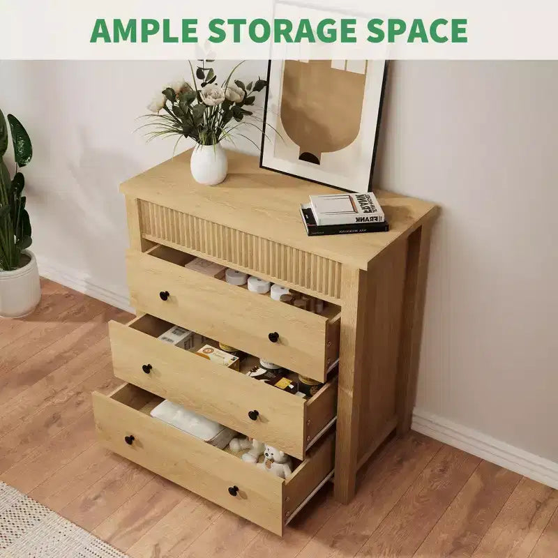 Cassettiera a 5 cassetti per camera da letto, Comò in legno, Mobile contenitore scanalato per soggiorno, corridoio e ingresso, Noce