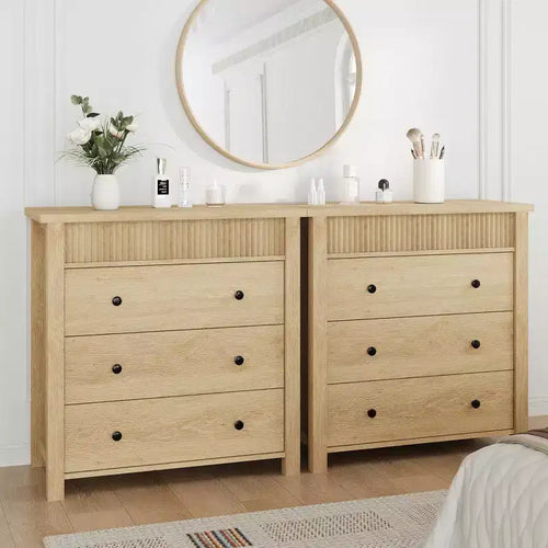 5 Drawer Dresser for Bedroom, Wooden Chest of Drawers, Fluted Storage Organizer for Living Room, Hallway and Entryway, Walnut