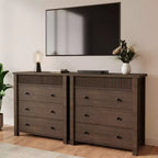 Cassettiera a 5 cassetti per camera da letto, Comò in legno, Mobile contenitore scanalato per soggiorno, corridoio e ingresso, Noce
