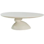 Tavolino da Caffè in Fibra di Vetro Ovale con Base Scultorea 47 Lucky Stone Bianco Latte
